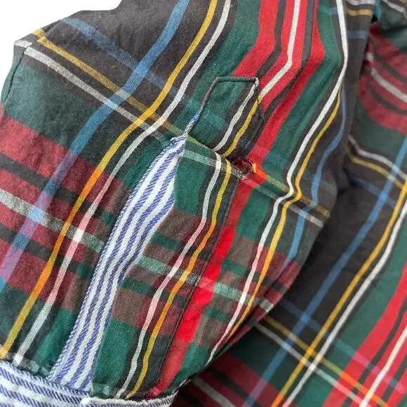 Tizzie Red Green Plaid Button Down Cotton Long Sleeve Striped Cuffs – XL - Picture 5 of 8